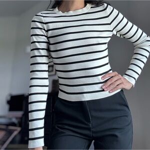 Elegant Black and White Striped Women's Blouse